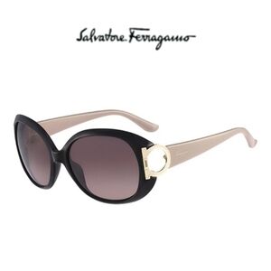 Salvatore Ferragamo Black and Cream Designer Sunglasses